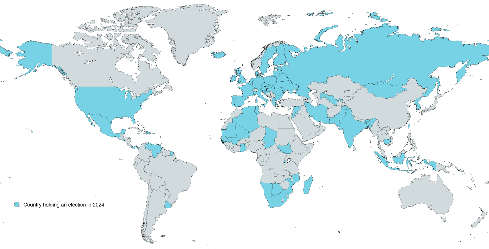 Illustration: half of the global population will be casting their votes across the 64 countries.